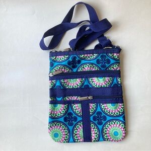 AphOrism Crossbody Nylon Bag Blue Adjustable Straps Zipper Colorful Floral Print